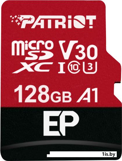 Карта памяти Micro SDXC 128 GB Patriot EP Series Class 10 U3 V30 A1 + SD адаптер (PEF128GEP31MCX)