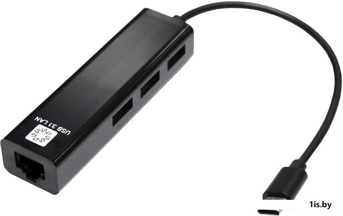 Кабель-адаптер 5bites UA3C-45-09BK USB-C --> UTP 100Mbps + 3-port USB2.0 Hub