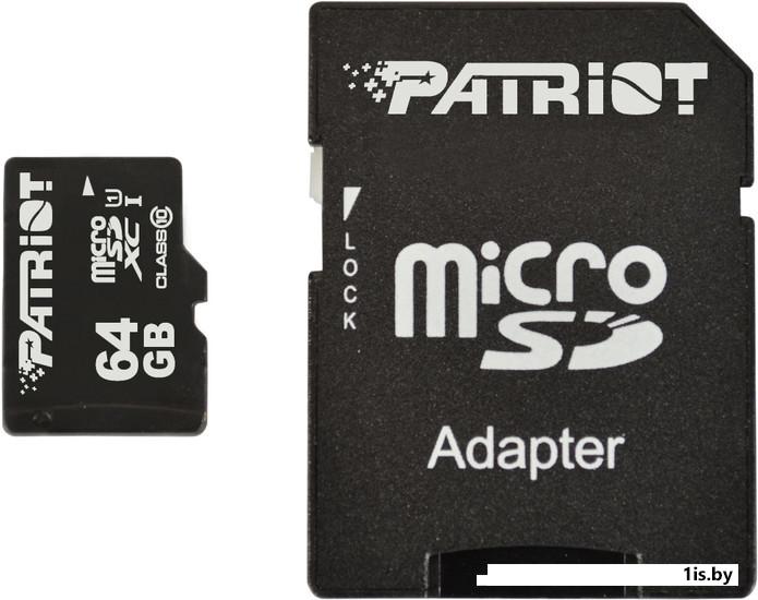 Карта памяти Micro SDXC 64 GB Patriot LX Series UHS-I (Class 10) (PSF64GMDC10  )