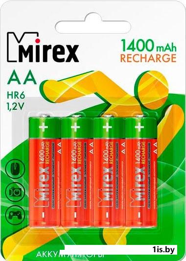 Набор аккумуляторов (AAx4шт.) 1400mAh - "Mirex" [HR6-14-E4], NiMh, блистер